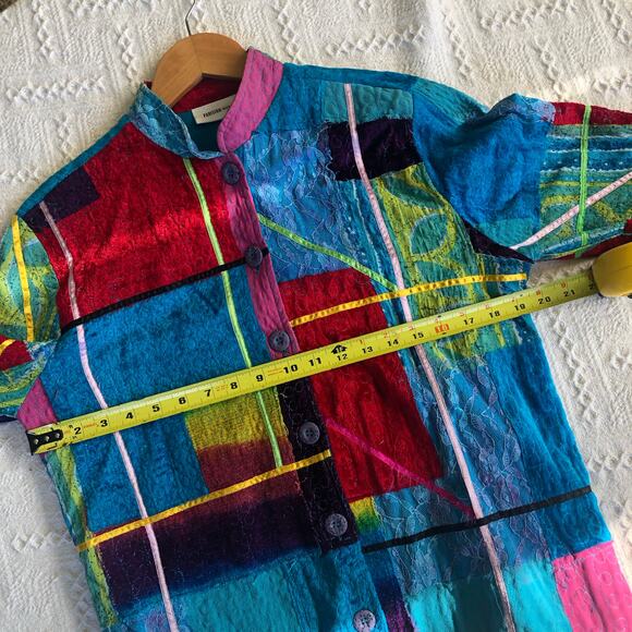 Parisian Works 90s Y2K Patchwork Art To Wear Shirt Jacket Shacket Small Hippie - Picture 11 of 13